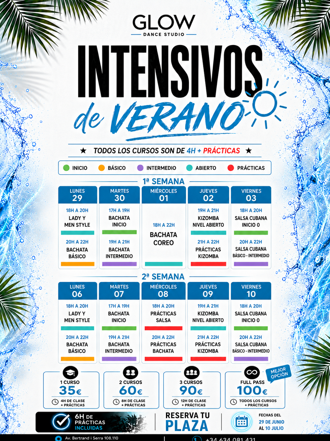 Flyer de intensivos de verano Glow Dance Studio